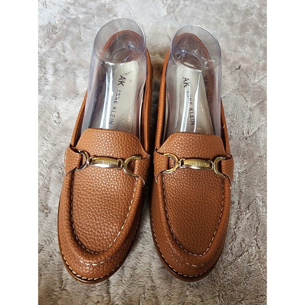 Anne Klein AK Nina Brown Pebbled Loafers Gold Buckle Womens 8M iFlex Shoes
